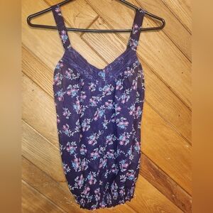 Kina purple floral sheer extra small lace top button down blouson tank top